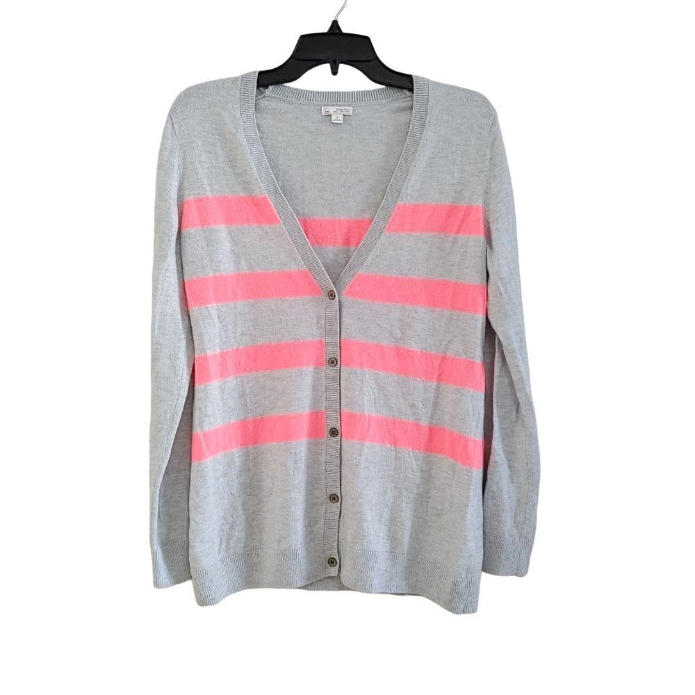 Gap Women's  Button Up Cardigan Sweater Size Medium Gray Pink Long Sleeve